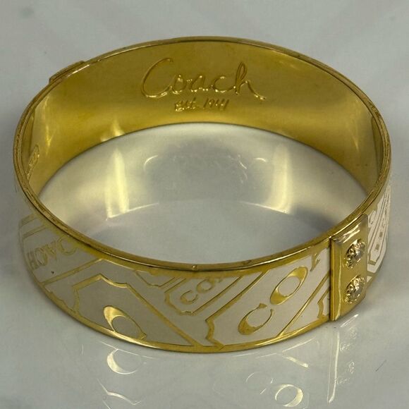 Coach Large White & Goldtone Enamel Bangle Bracelet - Picture 1 of 4